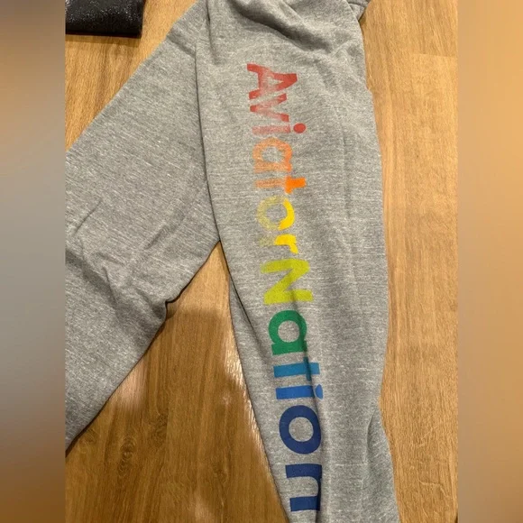 Aviator Nation Gray Sweatpants with Yellow Accent - Picture 2 of 3